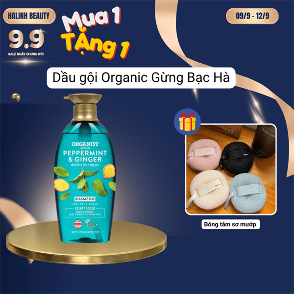[Tặng bông tắm] V8 - Dầu gội Organist peppermint & GINGER 500ml